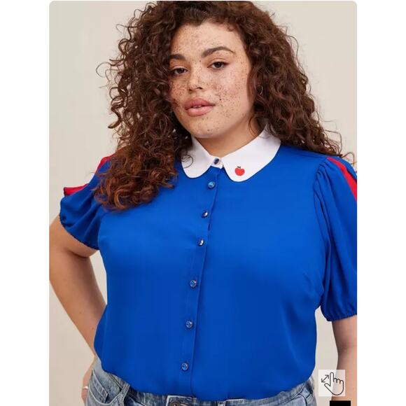 Torrid Disney Snow White Stretch Challis Collared Puff Sleeve Blouse Sz 2 16/18 - Picture 7 of 9